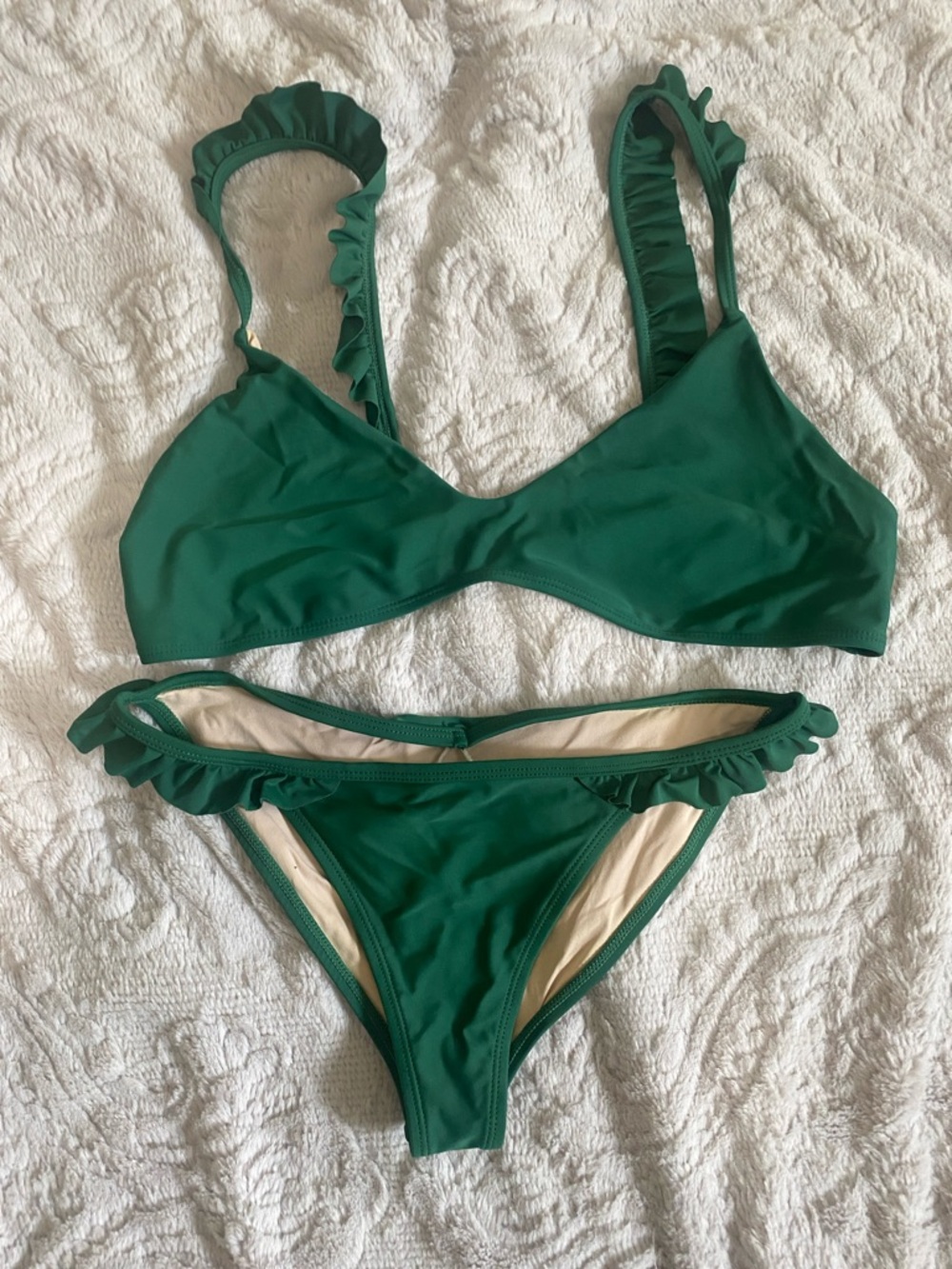 Ruffled Strap Green Bikini Set - Women's Two-Piece Swim